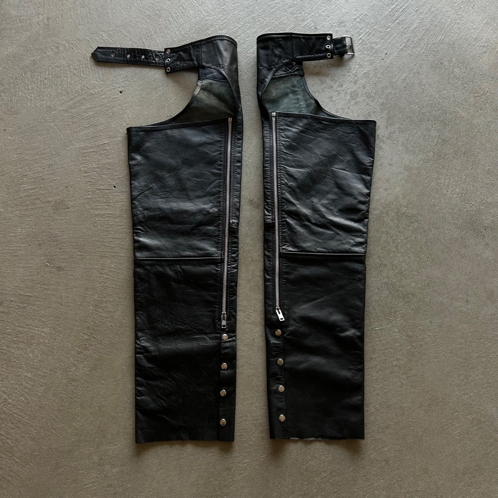 Vintage 90s Highway One Leather Motorcycle Chaps Mens XL Black Biker Riding Gear